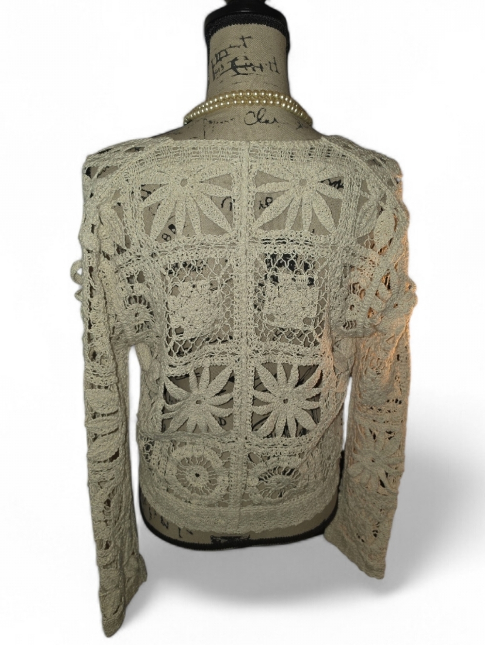 Commense Cream Crochet Open-Weave Cardigan - Picture 2 of 4